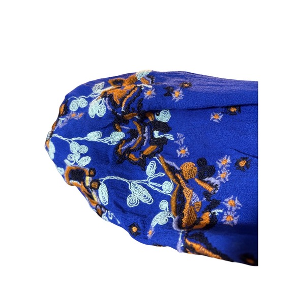 Free People Embroidered Blue Long Sleeve Mini Dress Bohemian Festival Size M - Picture 6 of 12